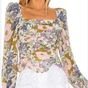 ASTR Floral Square Neck Blouse